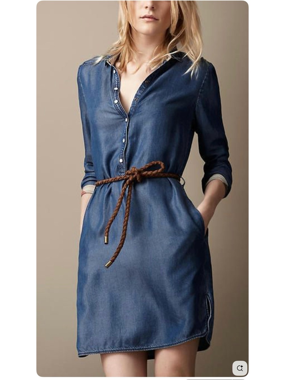 Burberry Blue Denim Dress with Tan Braided Accent